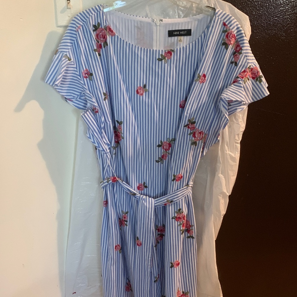 Nine West Floral Striped Midi Dress